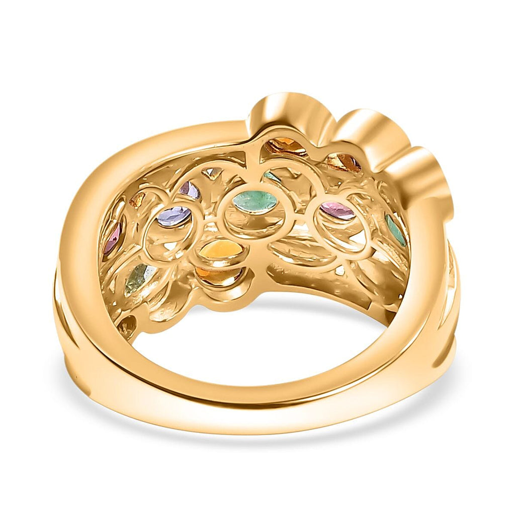 Premium Lagoon Apatite & Multi Gemstones Cluster Ring in 18K Vermeil Yellow Gold Plated Sterling Silver 2.20 Ct.