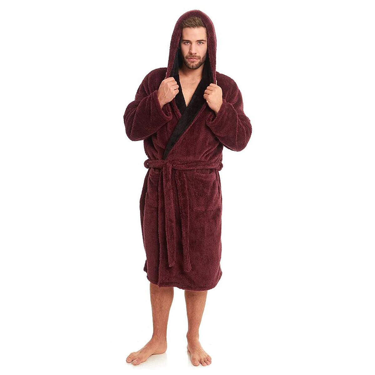 Premium Luxury Toweling Teddy Fleece Mens Robe - Maroon Size L 7677283 0
