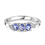 Premium Tanzanite Trilogy Ring in Platinum Overlay Sterling Silver