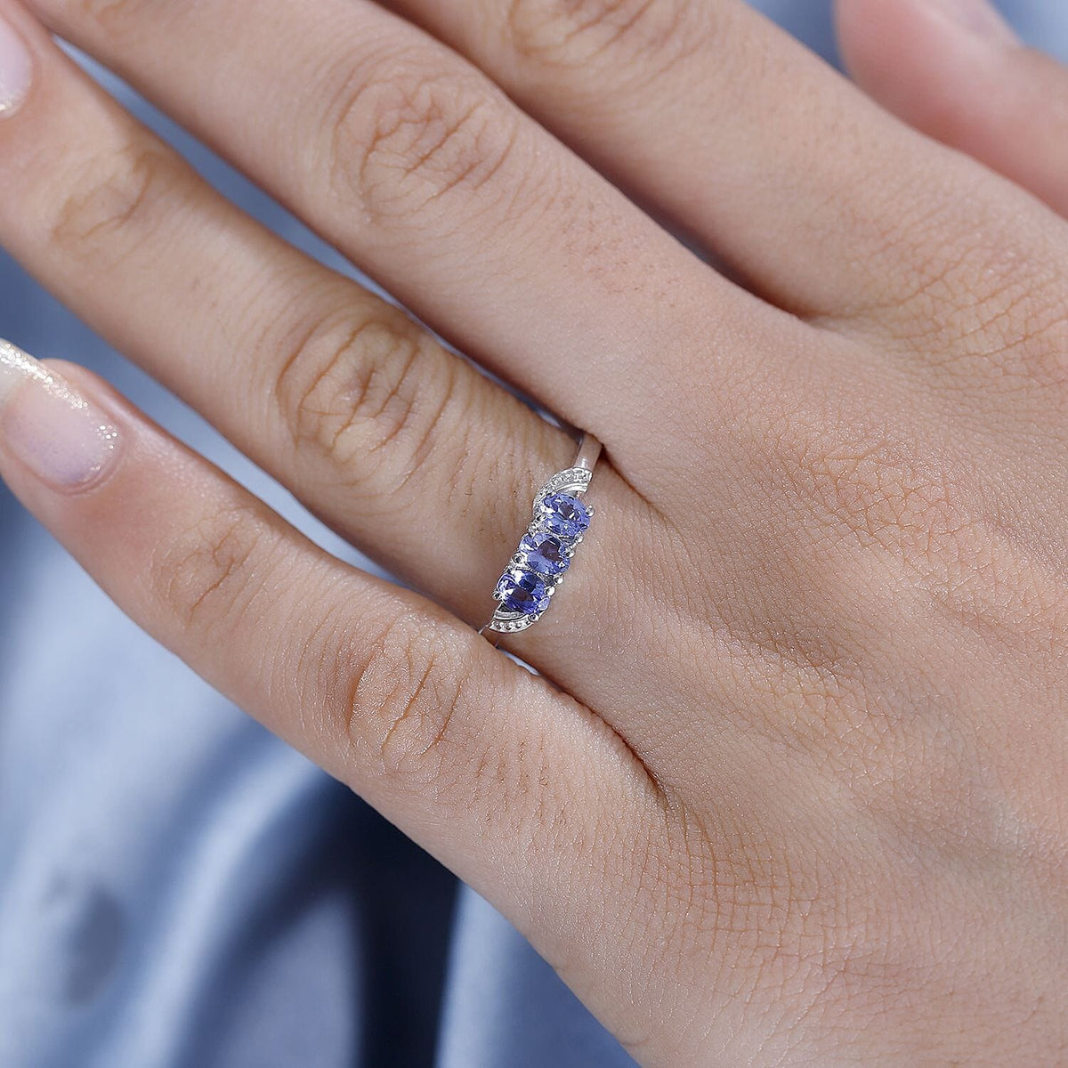 0.52 Ct. Premium Tanzanite Trilogy Ring in Platinum Overlay Sterling Silver 7830002 5