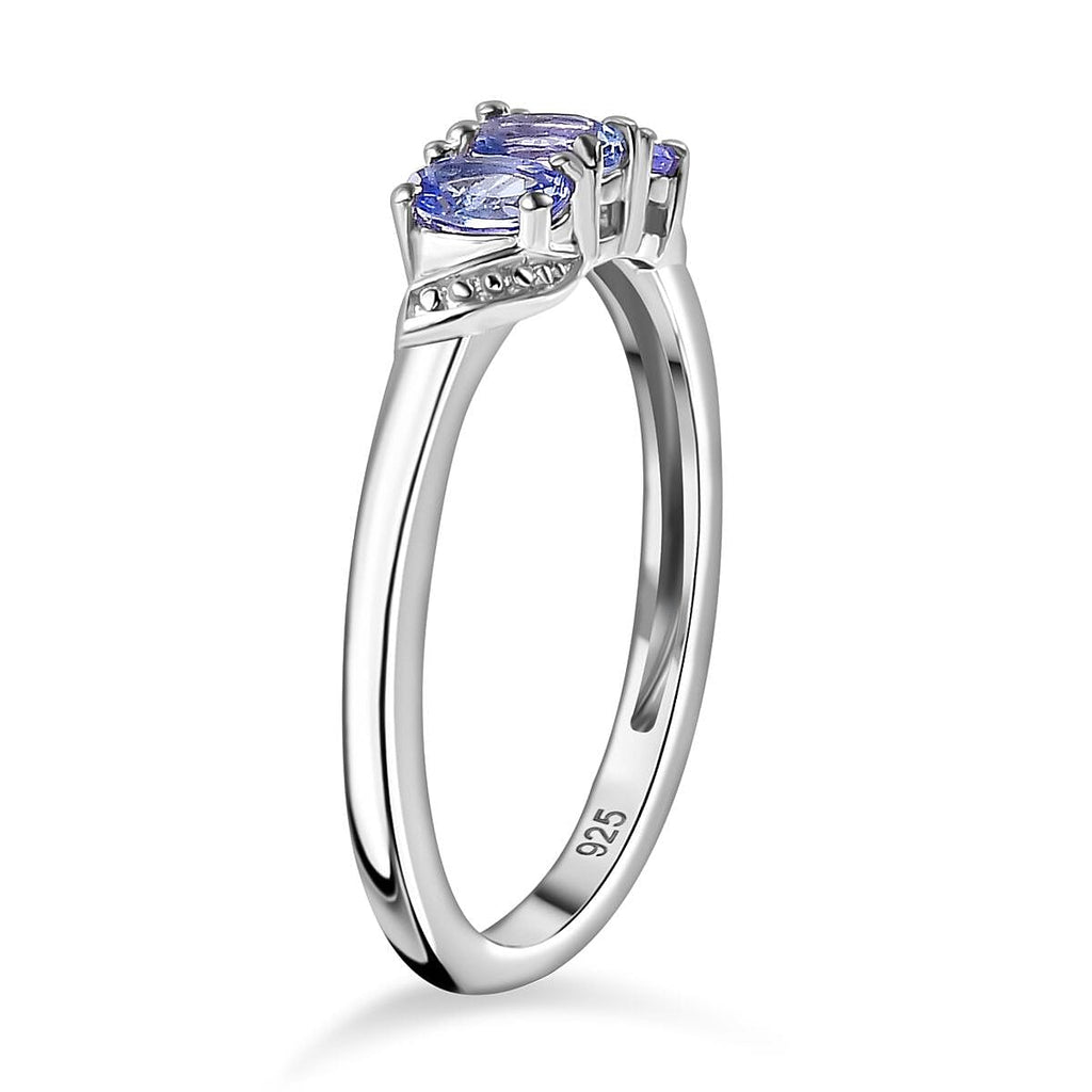 Premium Tanzanite Trilogy Ring in Platinum Overlay Sterling Silver