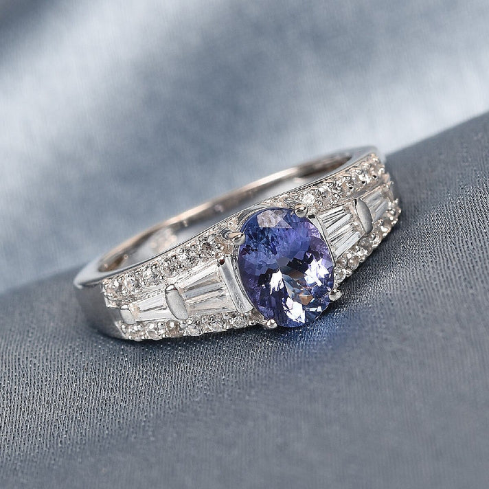 Premium Tanzanite and Natural Cambodian Zircon Ring in Platinum Overlay Sterling Silver 1.82 Ct. 3735419 2