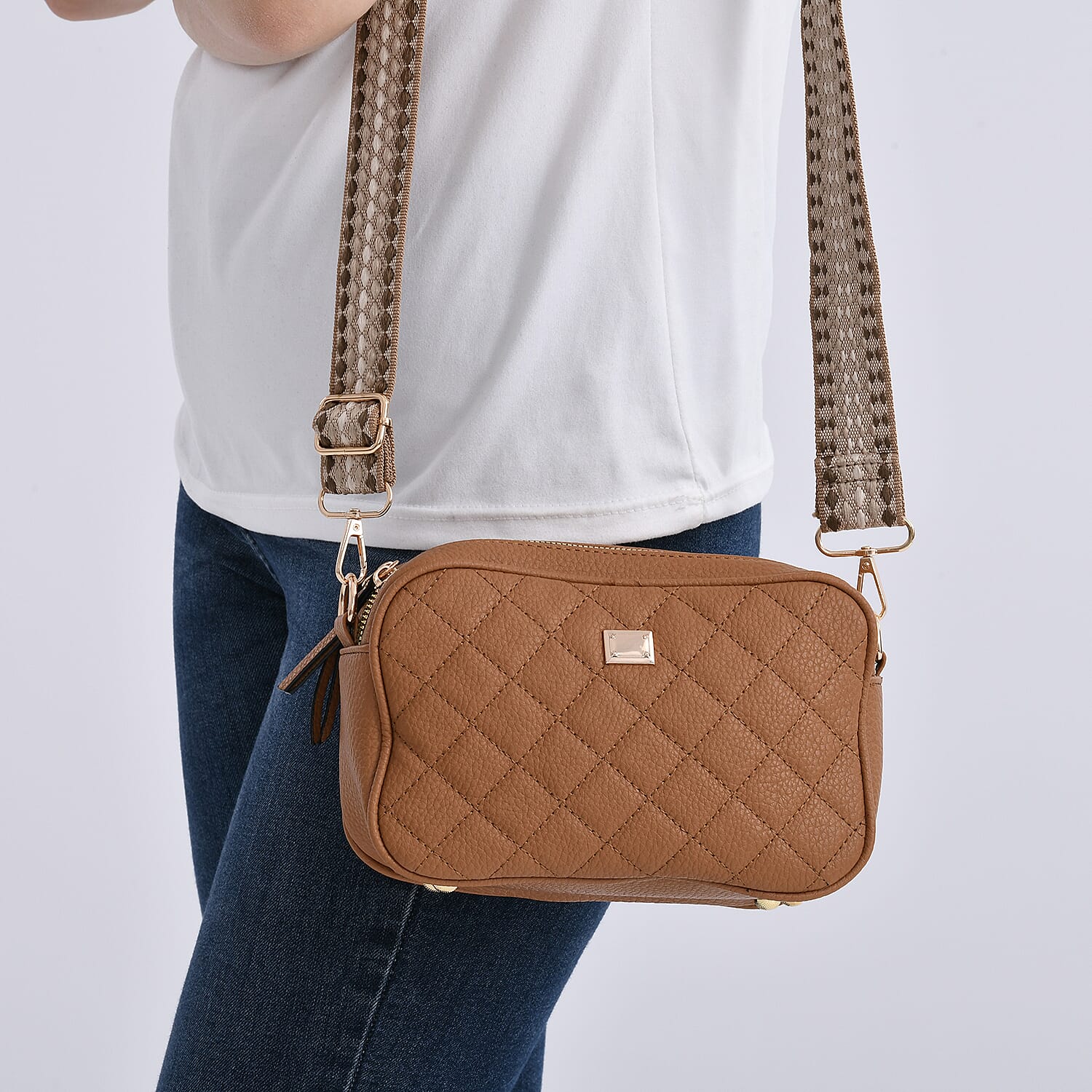 Prime Time Deal - Quilted Fully Lined Crossbody Bag With Adjustable Length Strap - Brown 8045327 3