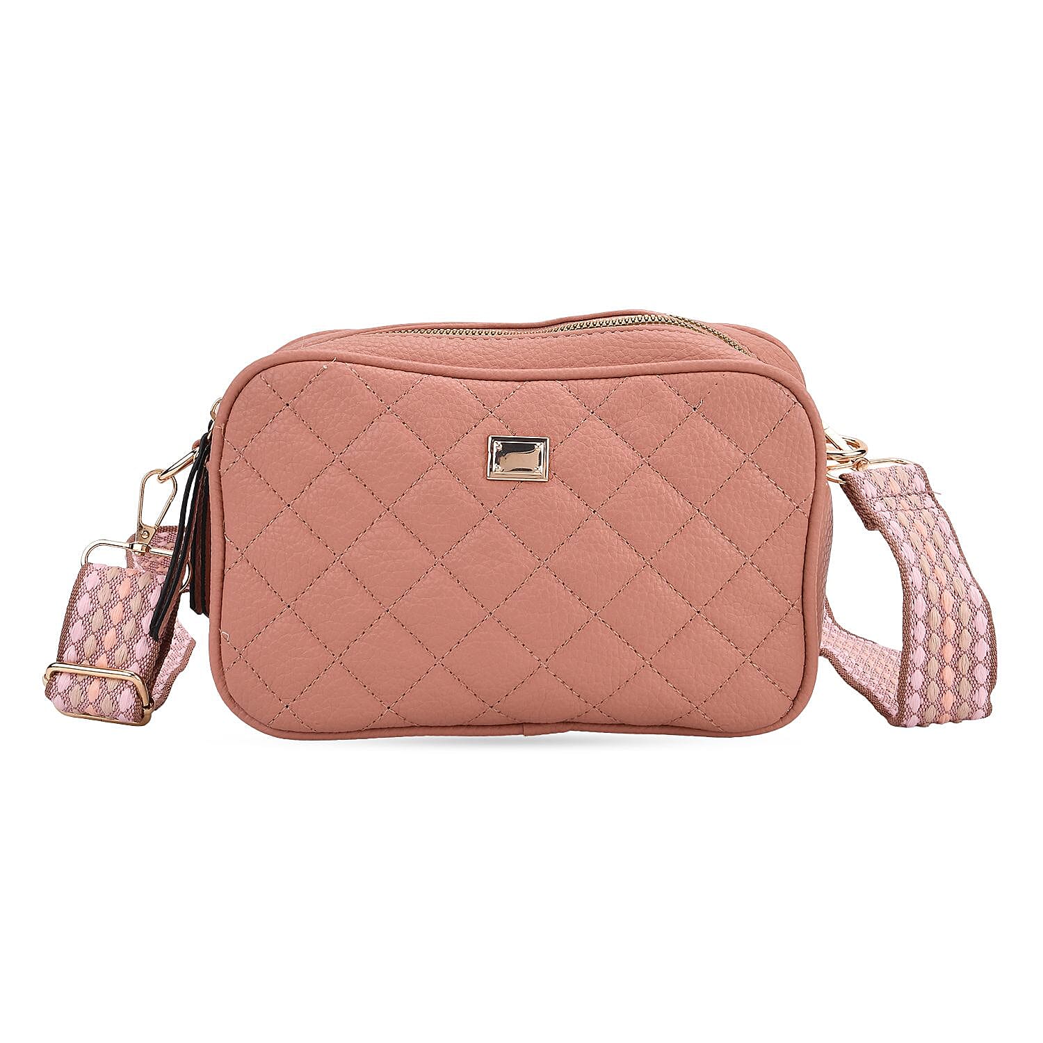 Prime Time Deal - Quilted Fully Lined Crossbody Bag With Adjustable Length Strap - Pink 8045329 0