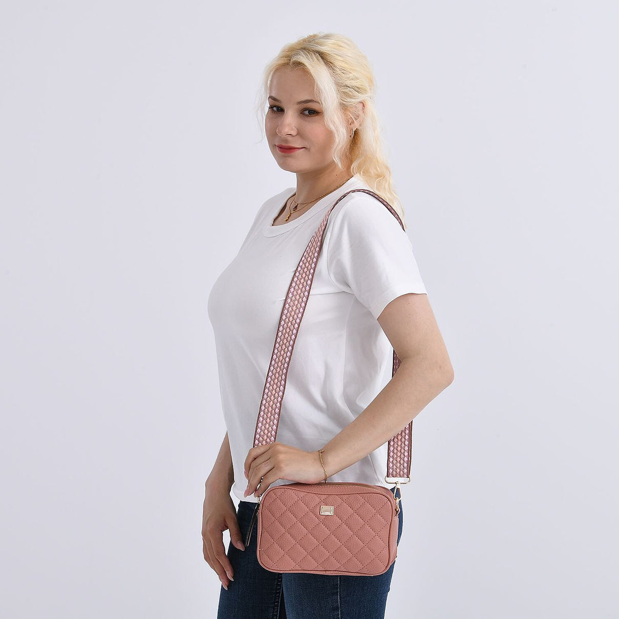 Prime Time Deal - Quilted Fully Lined Crossbody Bag With Adjustable Length Strap - Pink 8045329 2