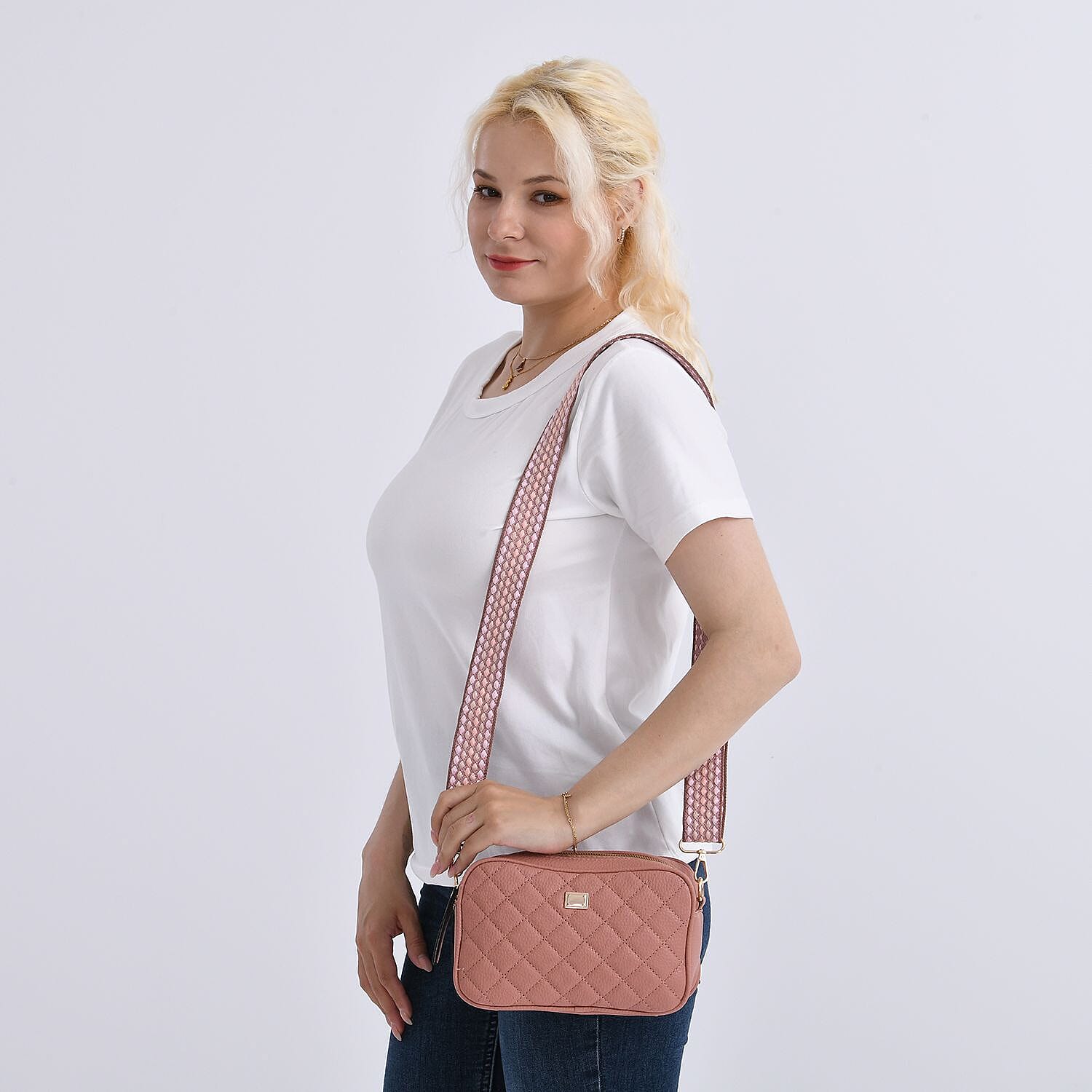 Prime Time Deal - Quilted Fully Lined Crossbody Bag With Adjustable Length Strap - Pink 8045329 2
