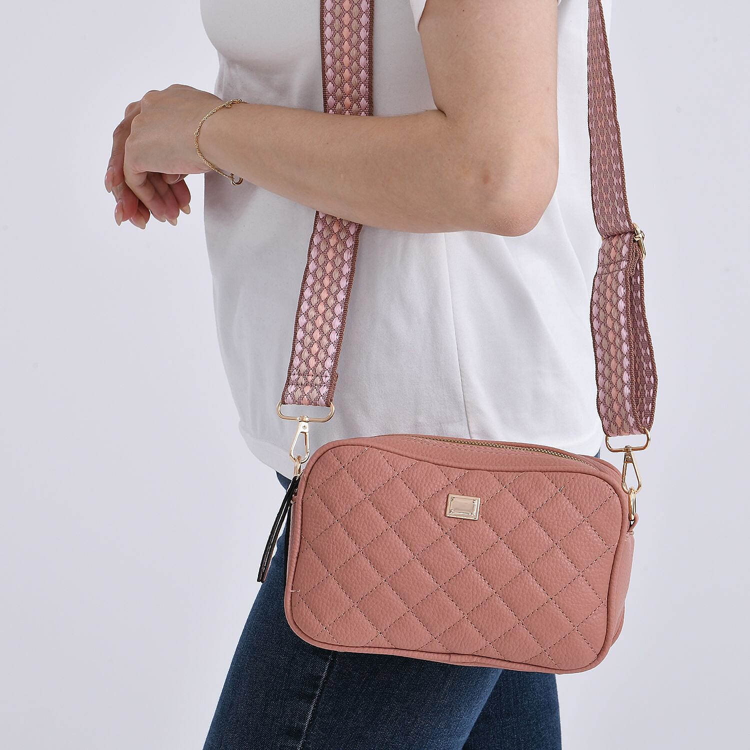 Prime Time Deal - Quilted Fully Lined Crossbody Bag With Adjustable Length Strap - Pink 8045329 3