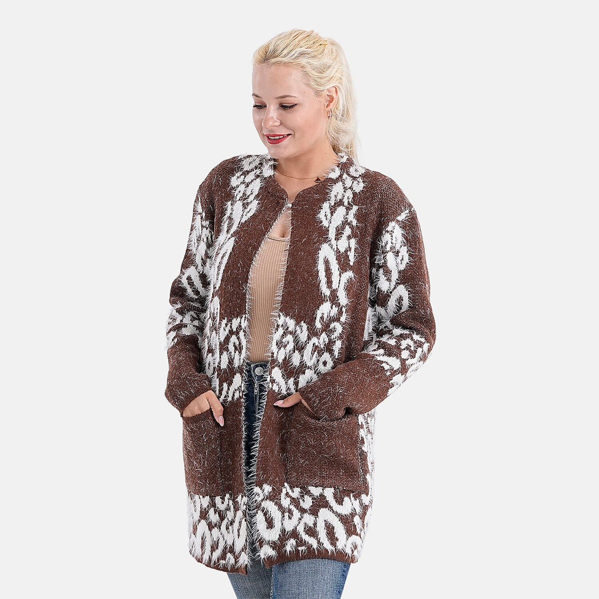 Tamsy Eyelash Coatigan with Pockets (Fit 8 to 20) - Brown V32603090 3