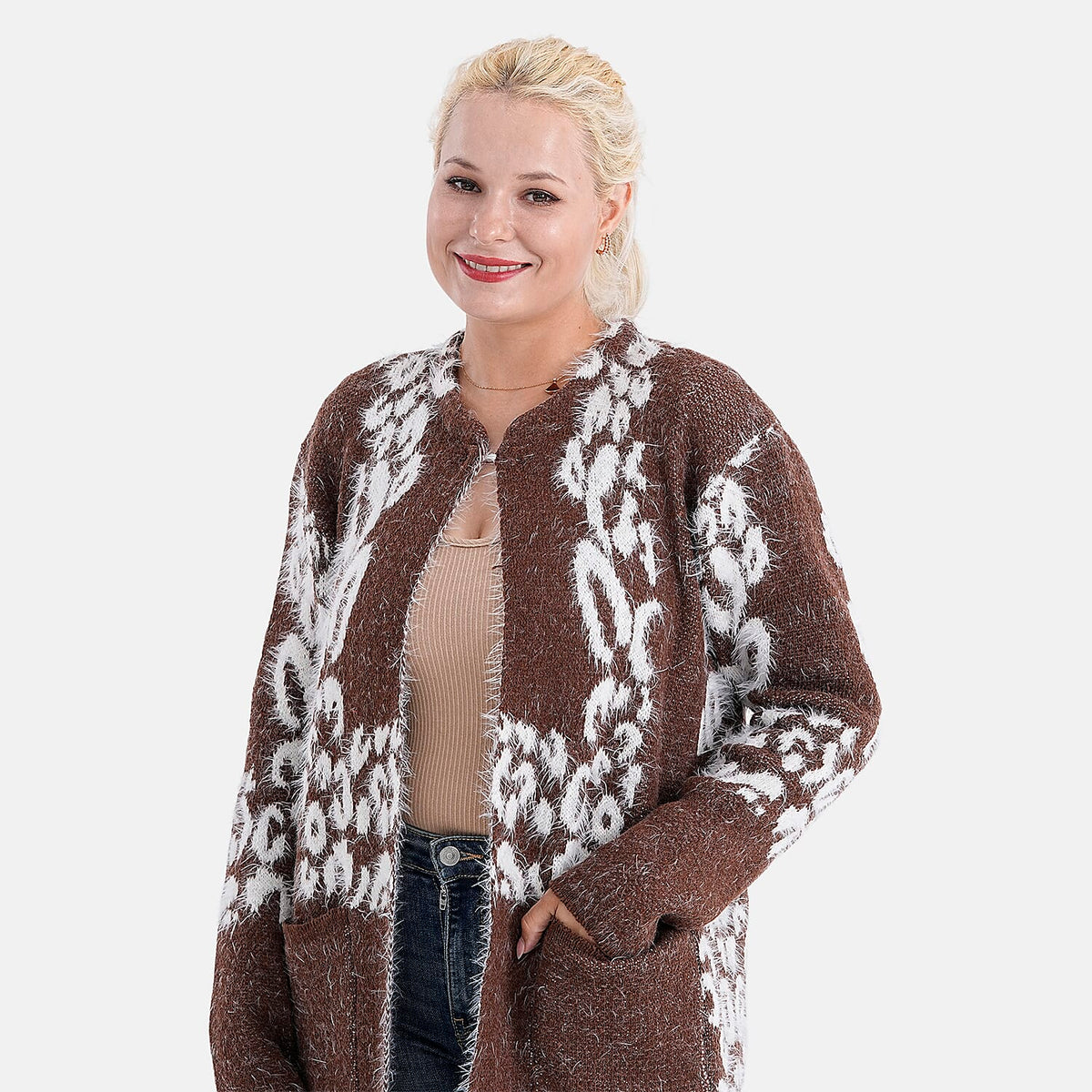 Tamsy Eyelash Coatigan with Pockets (Fit 8 to 20) - Brown V32603090 5