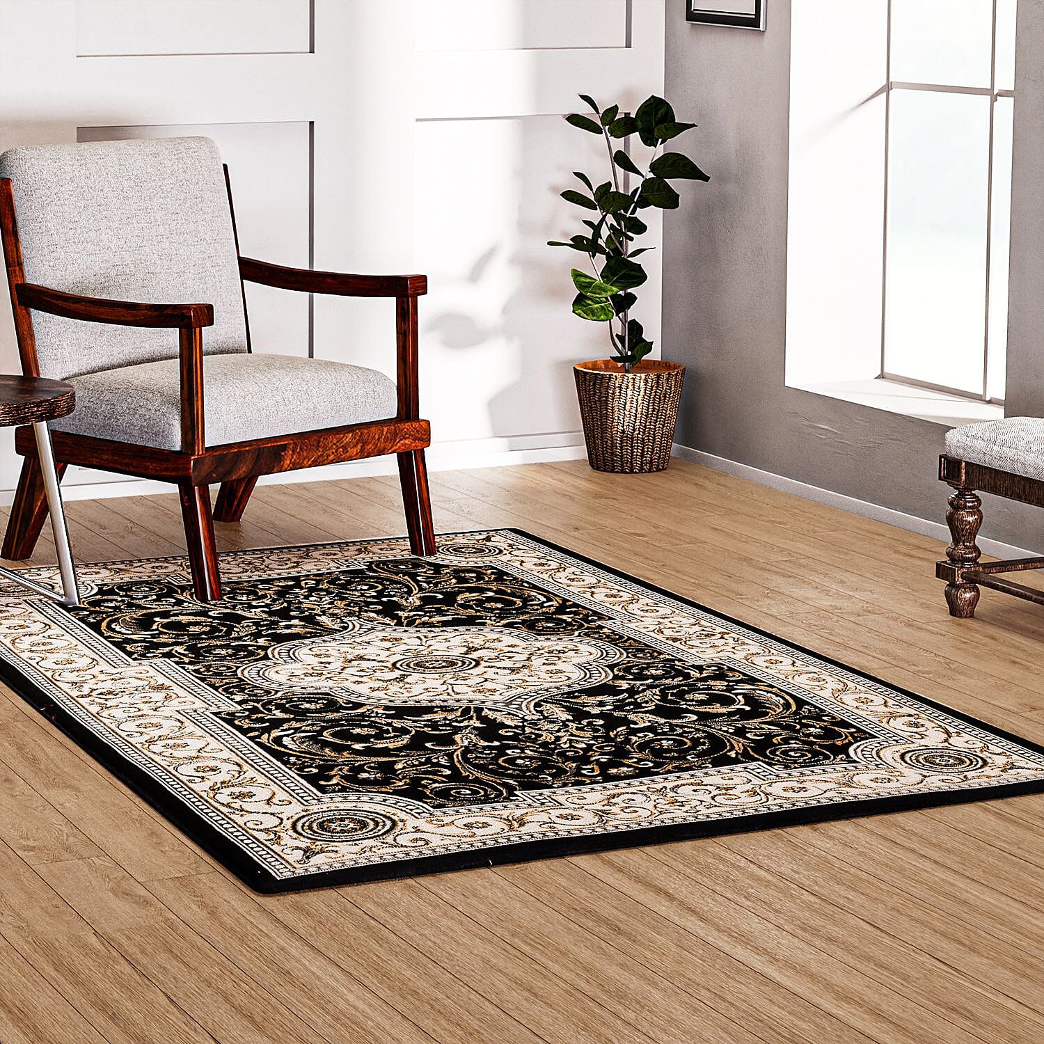 Pile Woven 950 GSM Traditional Carpet - Black 7698229 0
