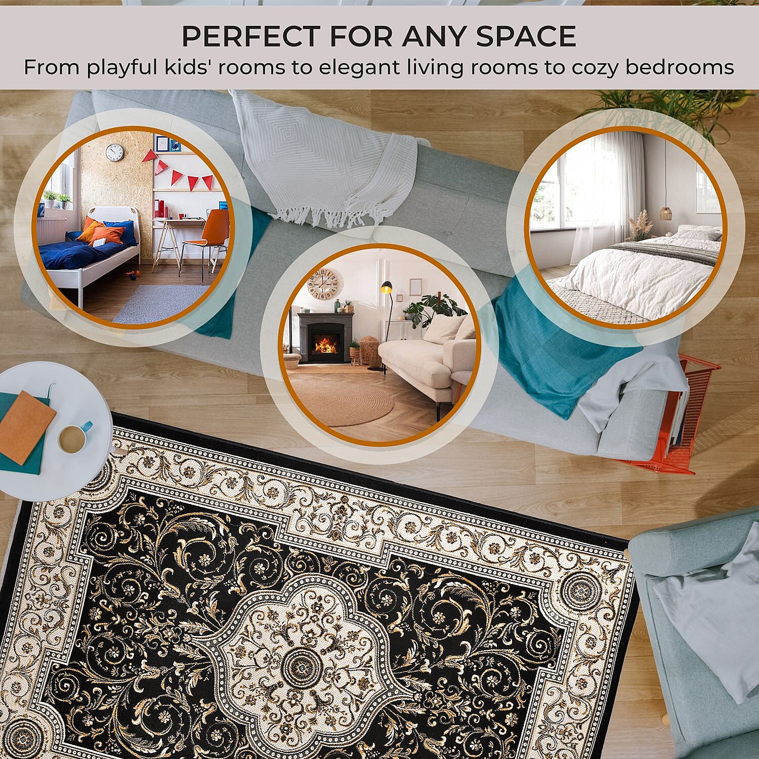 Pile Woven 950 GSM Traditional Carpet - Black 7698229 2