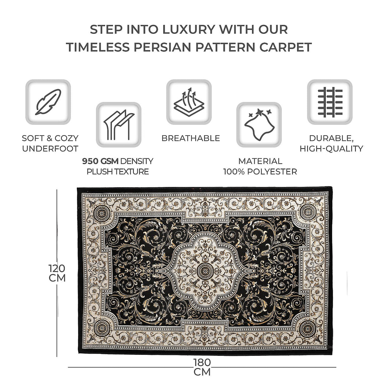 Pile Woven 950 GSM Traditional Carpet - Black 7698229 4