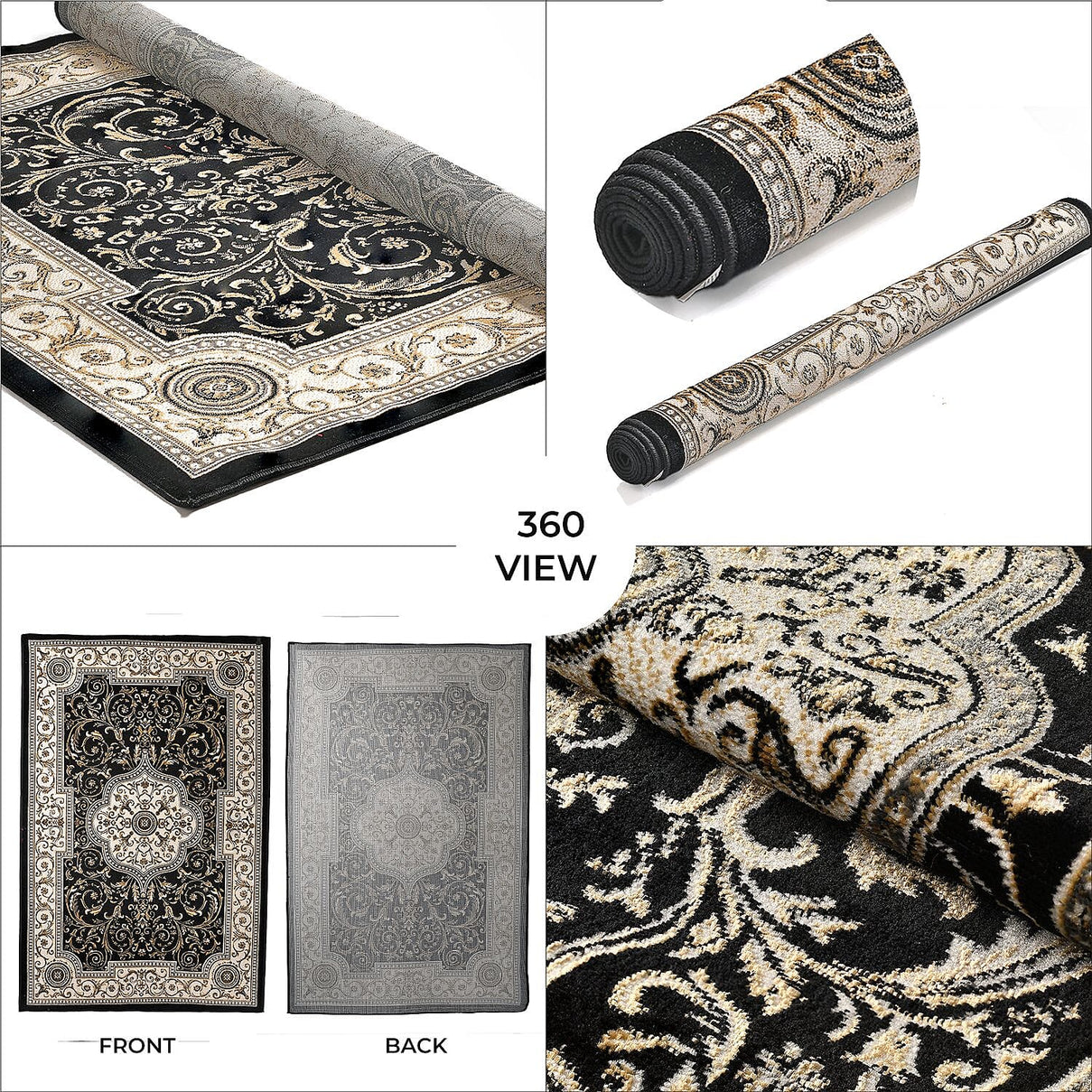 Pile Woven 950 GSM Traditional Carpet - Black 7698229 5