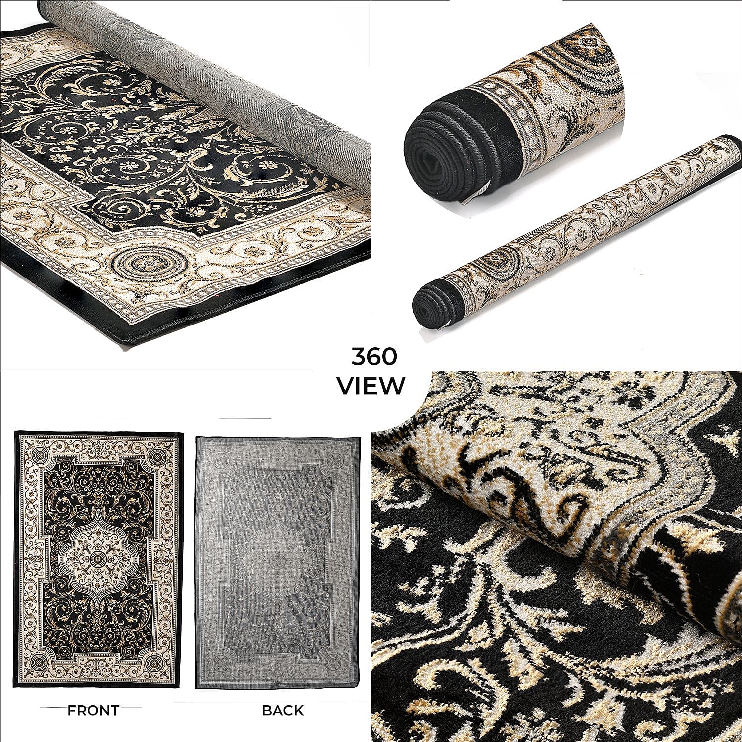 Pile Woven 950 GSM Traditional Carpet - Black 7698229 5