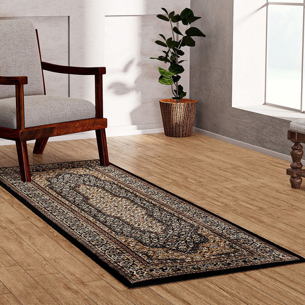 Pile Woven 950 GSM Traditional Carpet (Size 180x66 cm) - Yellow
