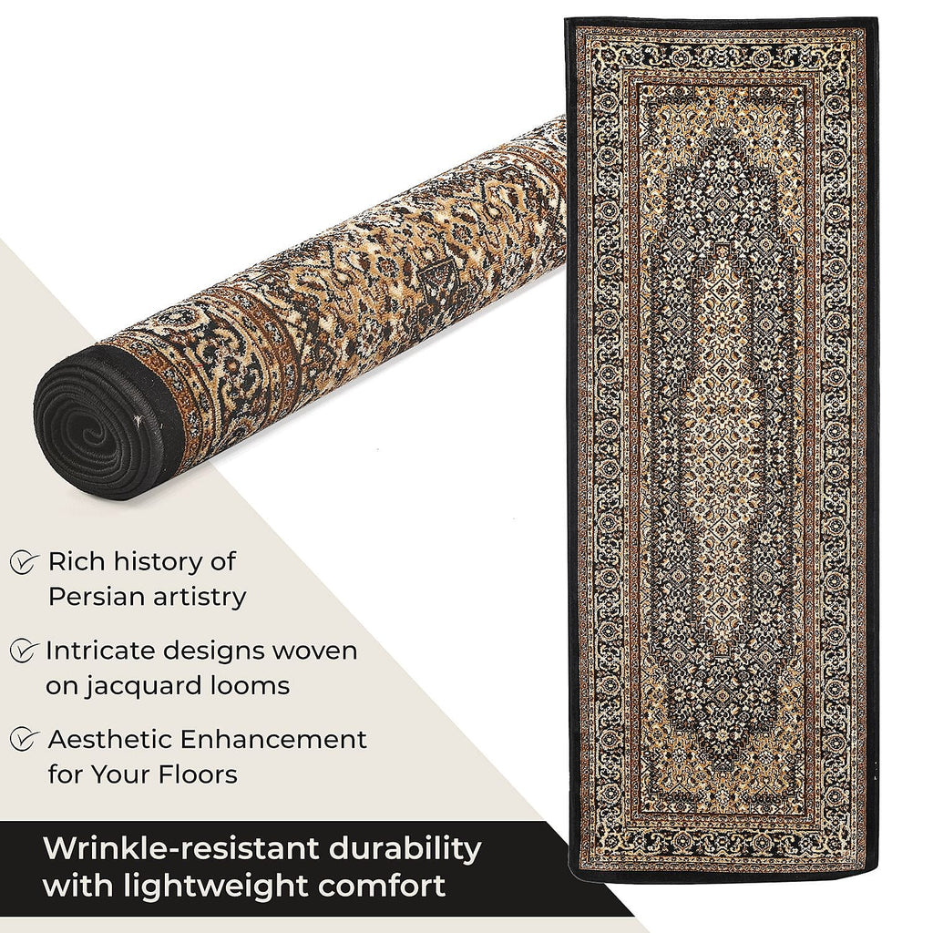 Pile Woven 950 GSM Traditional Carpet (Size 180x66 cm) - Yellow