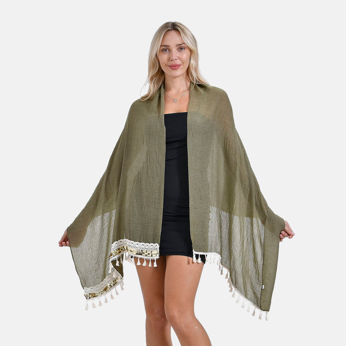Closeout Deal - New Arrival Adorable Scarf with Small Fringes on Bottom (One Size) - Green 8019719 2