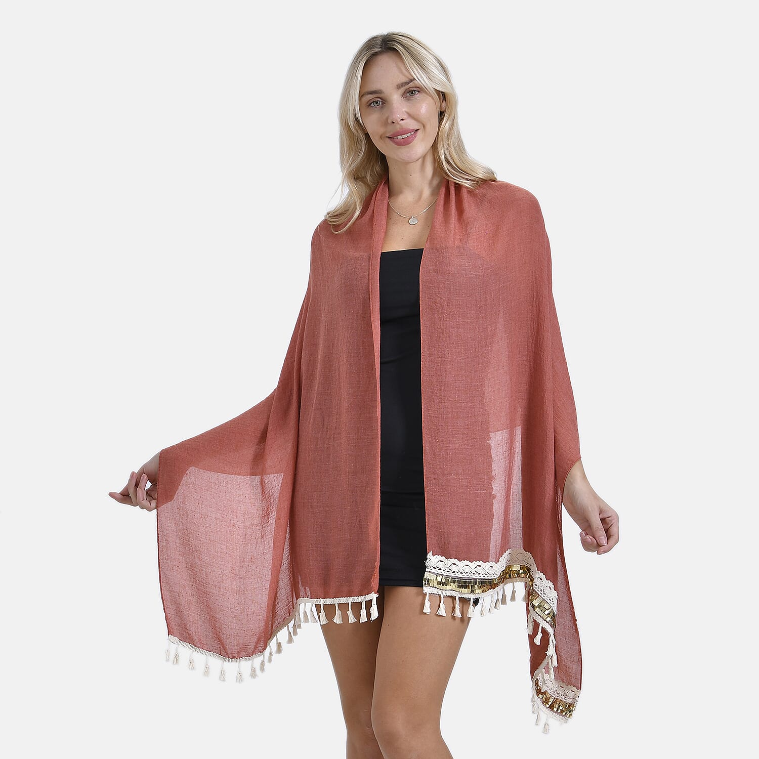 Closeout Deal - New Arrival Adorable Scarf with Small Fringes on Bottom (One Size) - Brown Rust 8019718 4