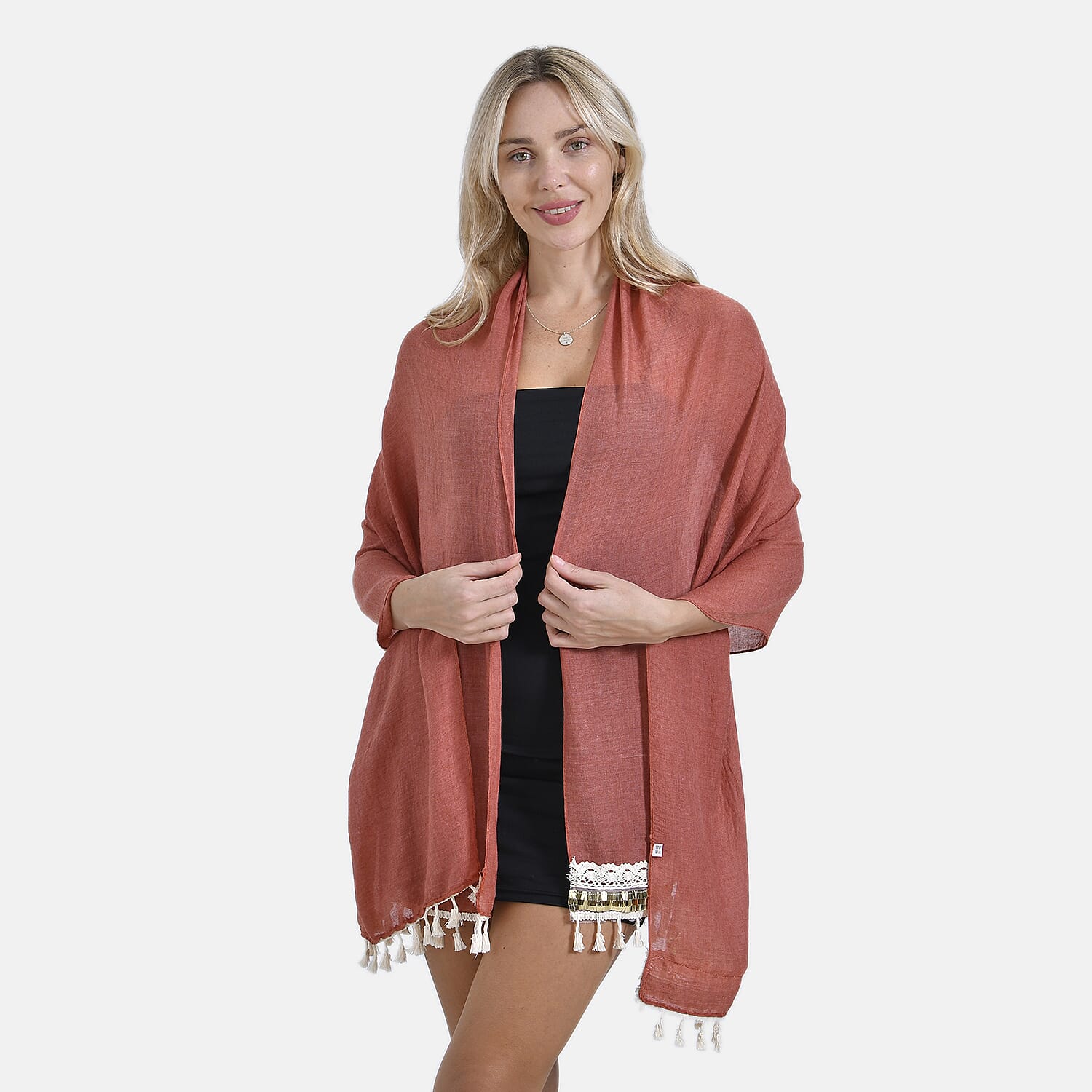 Closeout Deal - New Arrival Adorable Scarf with Small Fringes on Bottom (One Size) - Brown Rust 8019718 5