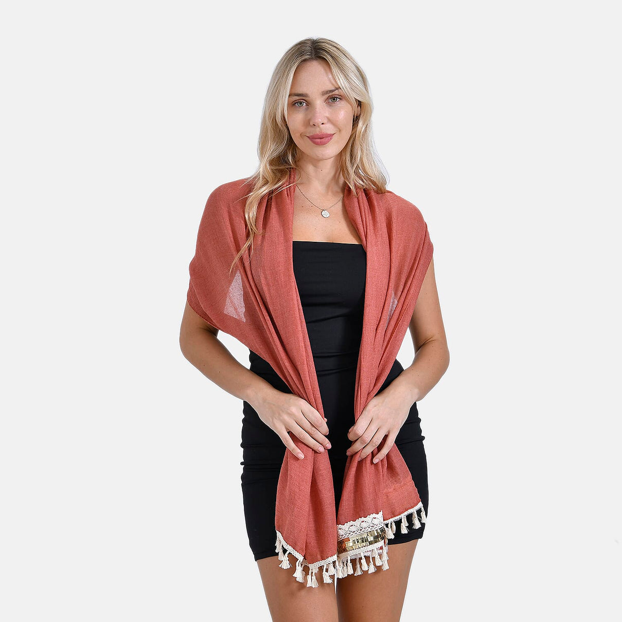Closeout Deal - New Arrival Adorable Scarf with Small Fringes on Bottom (One Size) - Brown Rust 8019718 6