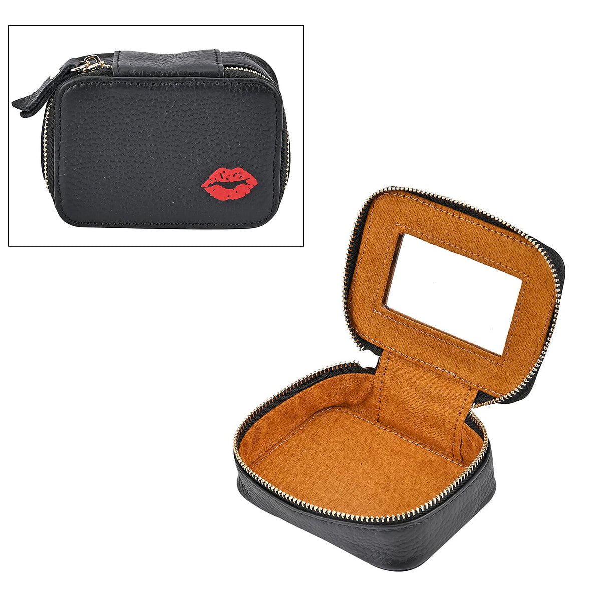 100% Genuine Leather Small Case with Mirror - Black 7629620 0