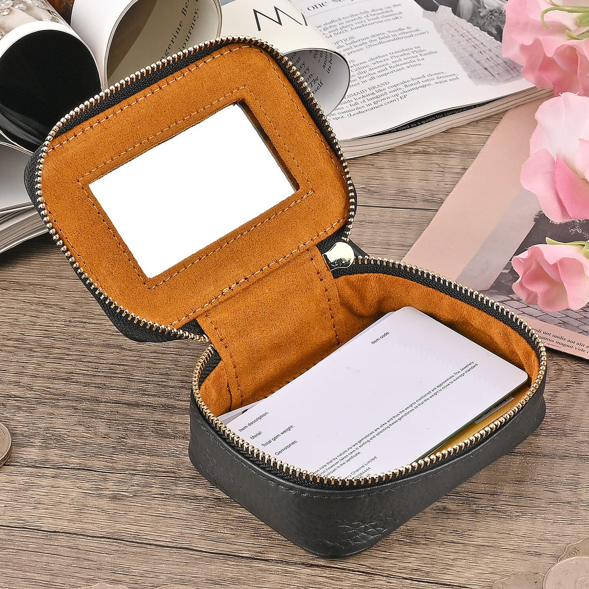 100% Genuine Leather Small Case with Mirror - Black 7629620 1