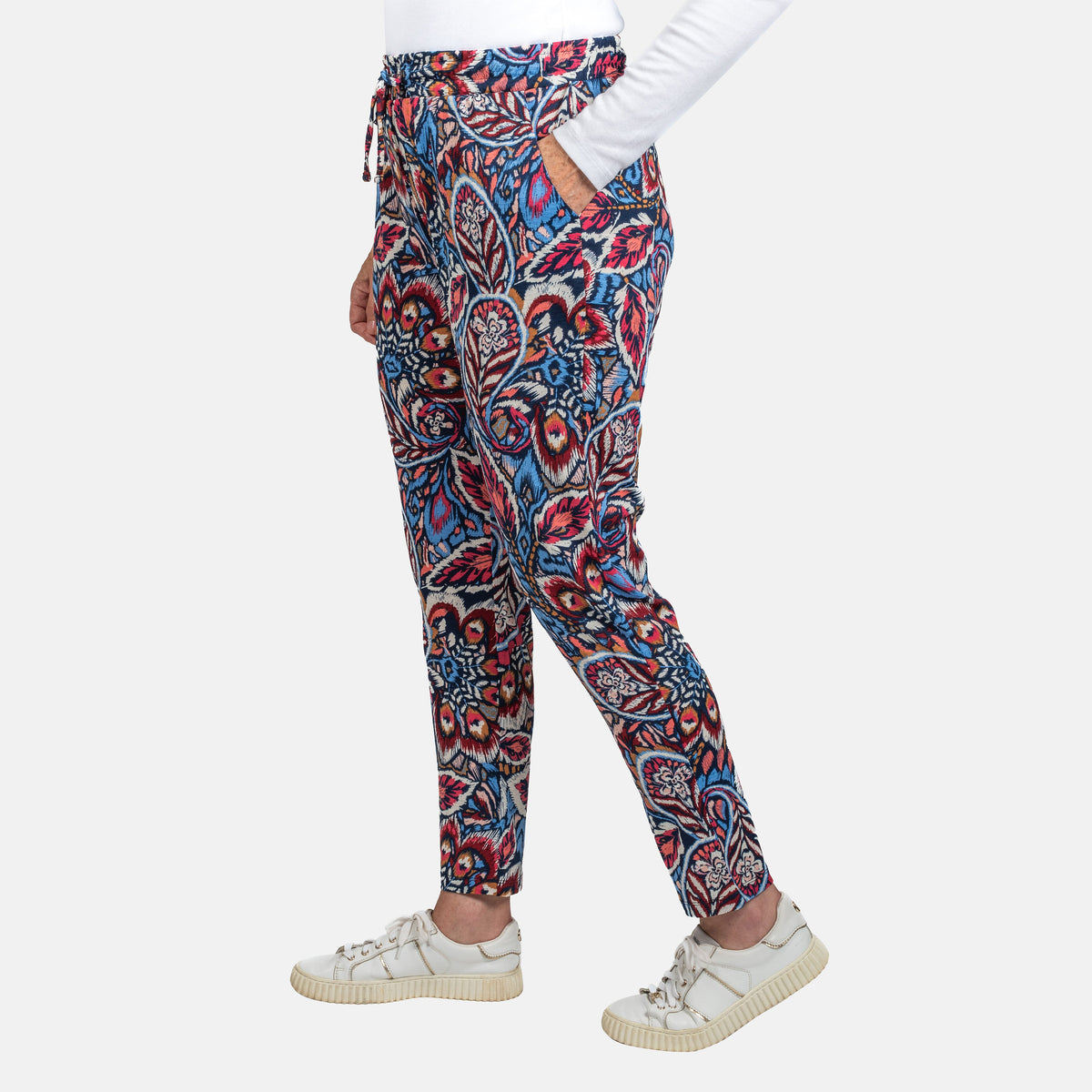 Printed Tapered Leg Trouser with Pockets 7572606 3