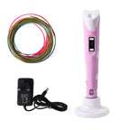 Professional Grade Printing 3D Printing Pen with OLED Display with 3 Colour Wires - Pink