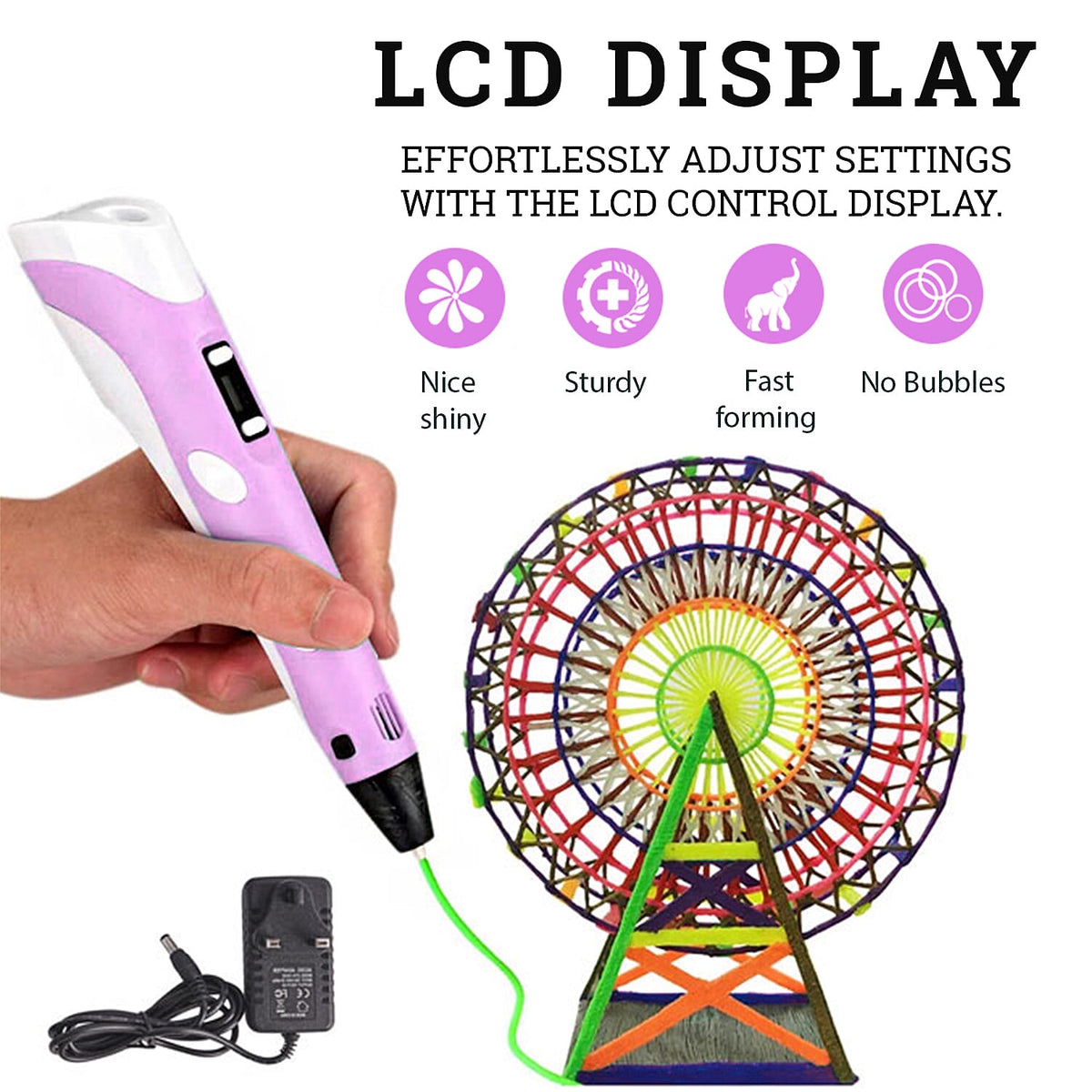Professional Printing 3D Pen with OLED Display with 3 colours - Pink 6064138 1