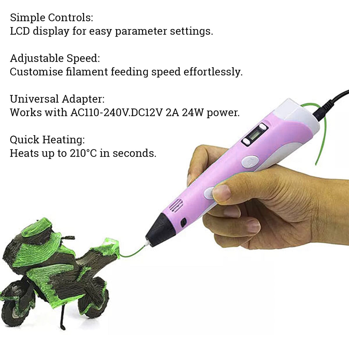 Professional Printing 3D Pen with OLED Display with 3 colours - Pink 6064138 3