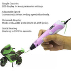 Professional Grade Printing 3D Printing Pen with OLED Display with 3 Colour Wires - Pink