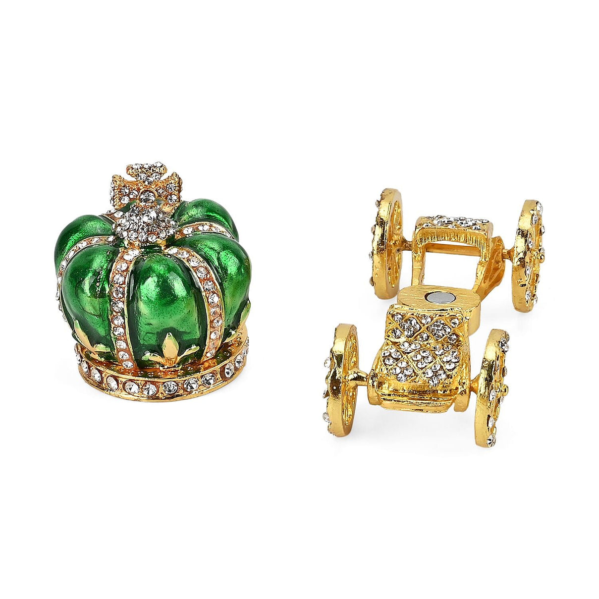 Pumpkin Cart Hand Painted Trinket Storage Box Enamelled With Sparkling Crystals - Green &amp; Gold 7628990 4