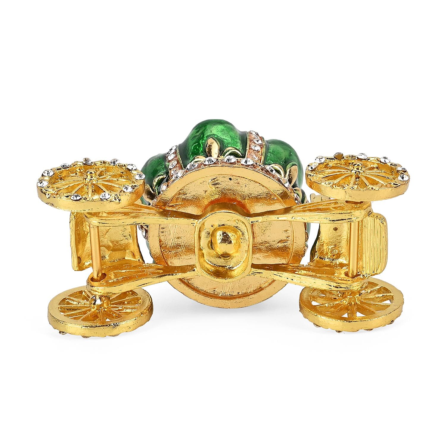 Pumpkin Cart Hand Painted Trinket Storage Box Enamelled With Sparkling Crystals - Green &amp; Gold 7628990 5