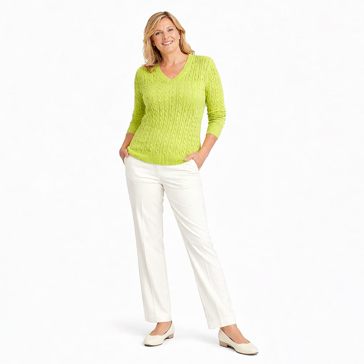 Pure And Natural V-Neck Cable Jumper (Size 16 to 18) - Fresh Mint V32516689 0