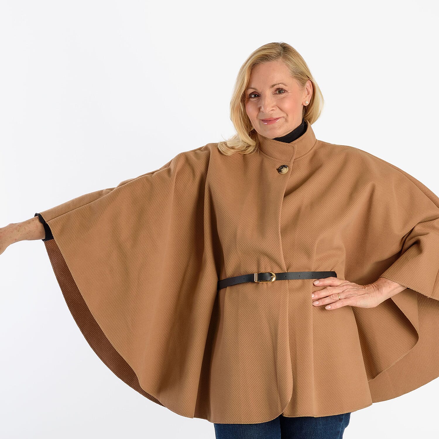 Pure And Natural Classic Cape With Belt (One Size) - Soft Camel V32521191 5