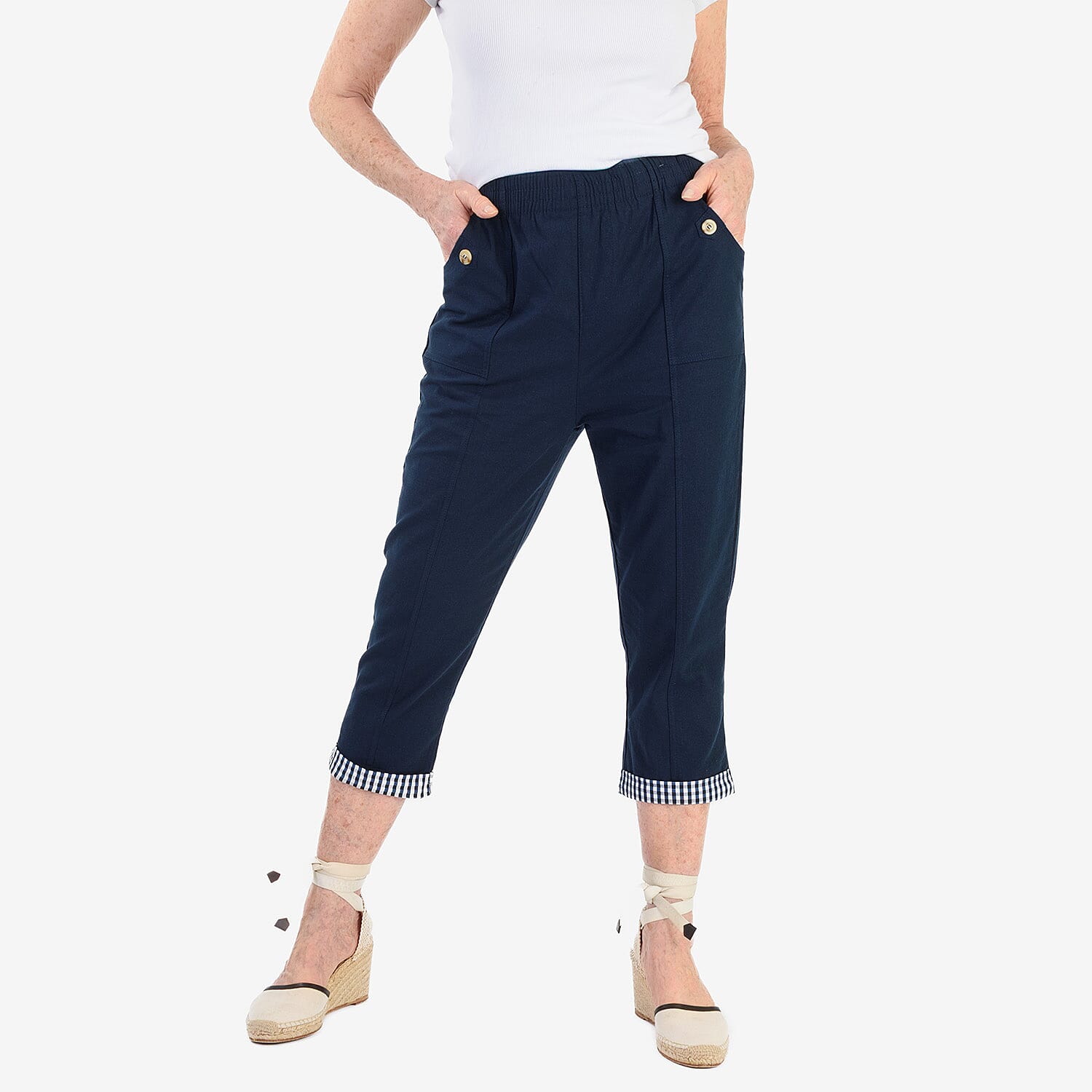Pure And Natural Cotton Trousers With 21Inch Inseam (Size 10) - Navy 8547836 0