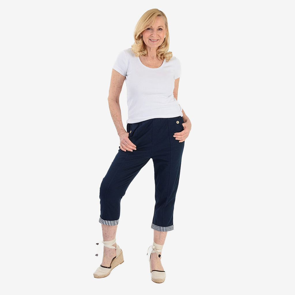 Pure And Natural Cotton Trousers With 21Inch Inseam (Size 10) - Navy