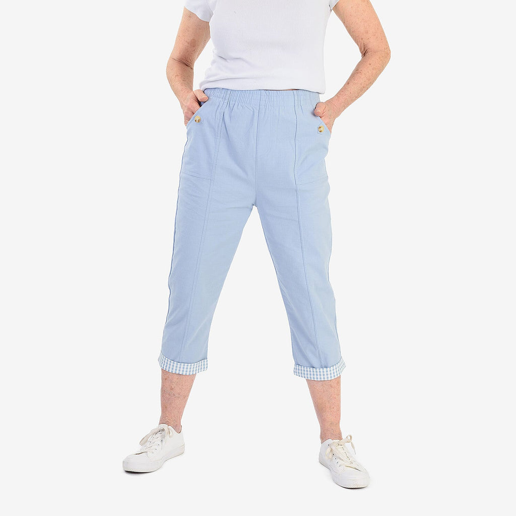 Pure And Natural Cotton Trousers With 21Inch Inseam (Size 10) - Sky