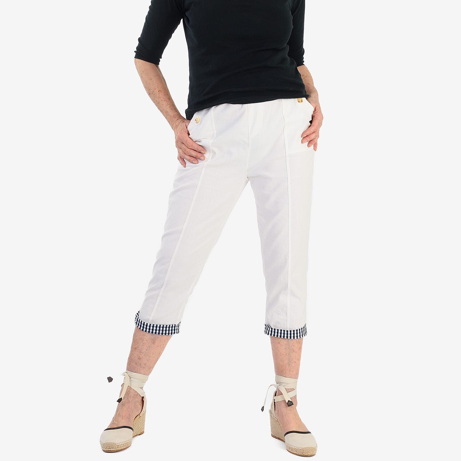 Pure And Natural Cotton Trousers With 21Inch Inseam (Size 12) - White 8547861 0