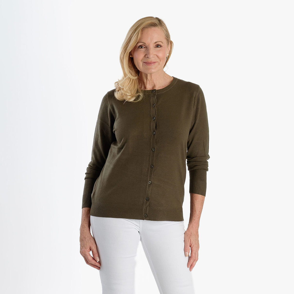 Pure And Natural Crew Neck Cardigan (Size 10) - Olive 8250293 0