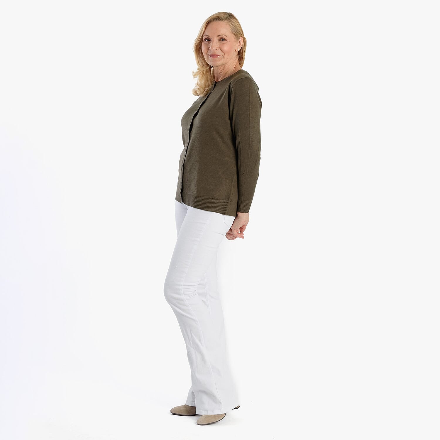 Pure And Natural Crew Neck Cardigan (Size 10) - Olive 8250293 2
