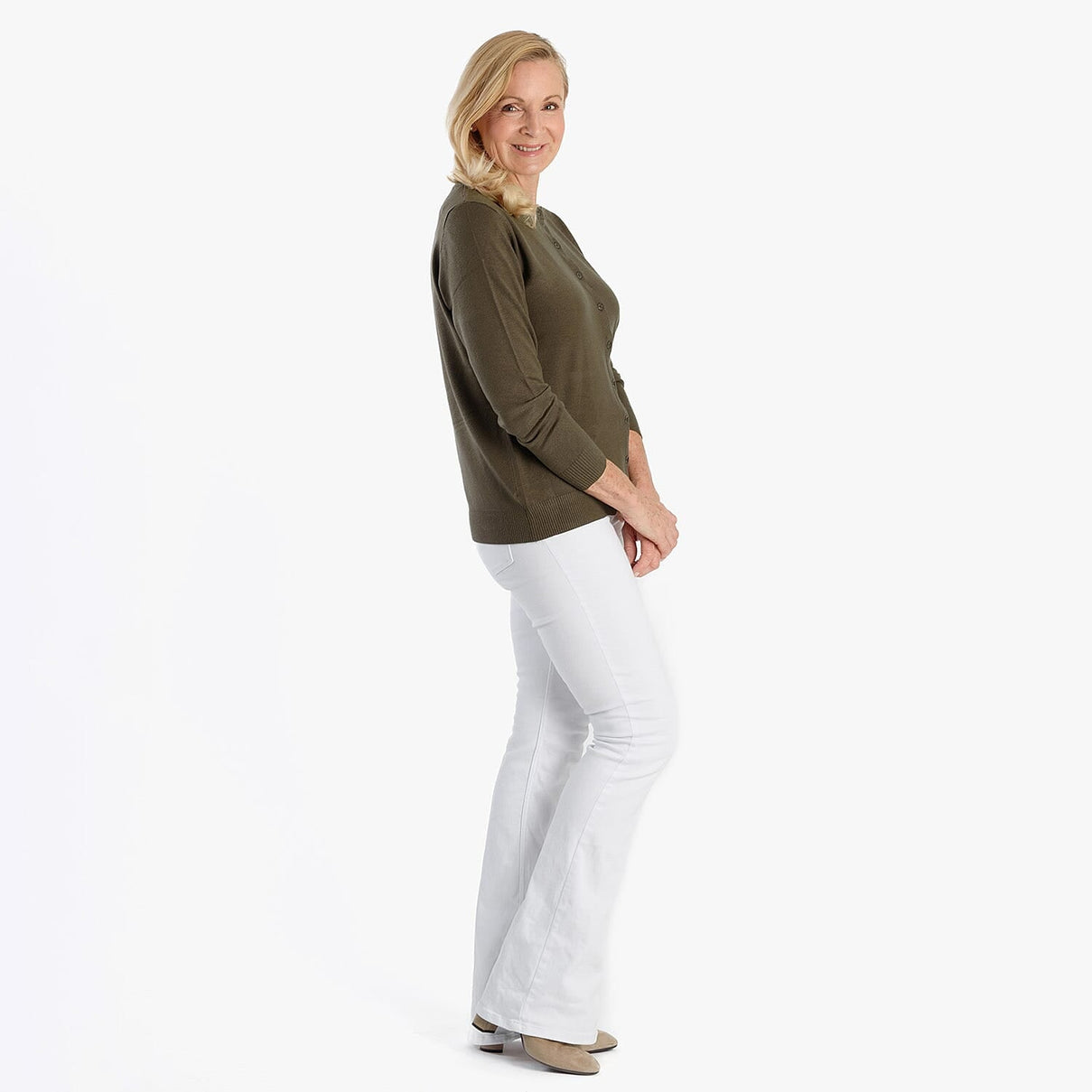Pure And Natural Crew Neck Cardigan (Size 10) - Olive 8250293 3