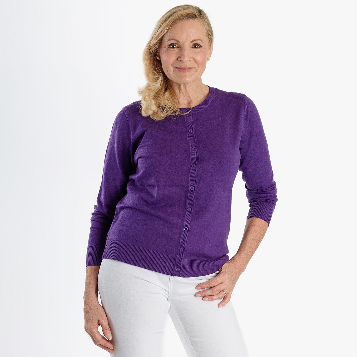 Pure And Natural Crew Neck Cardigan (Size 10) - Purple 8250299 0