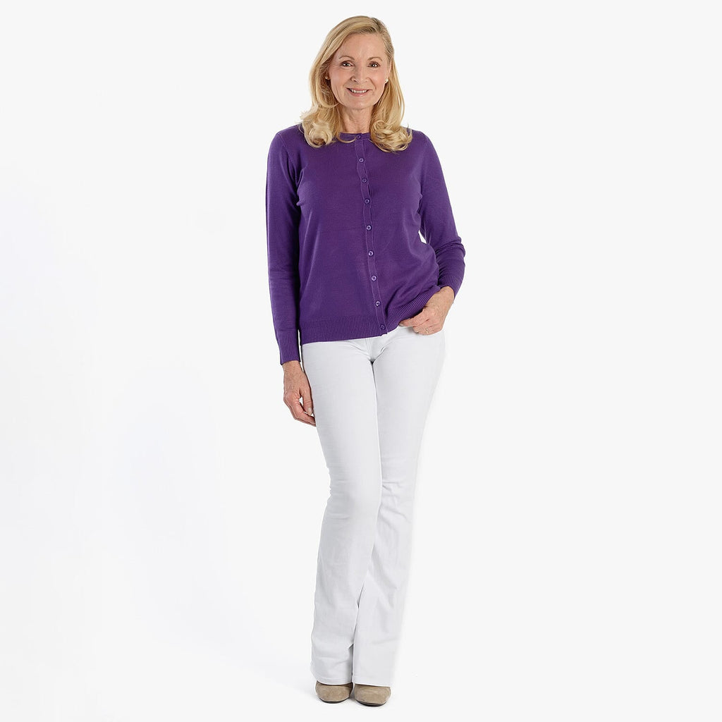 Pure And Natural Crew Neck Cardigan (Size 10) - Purple