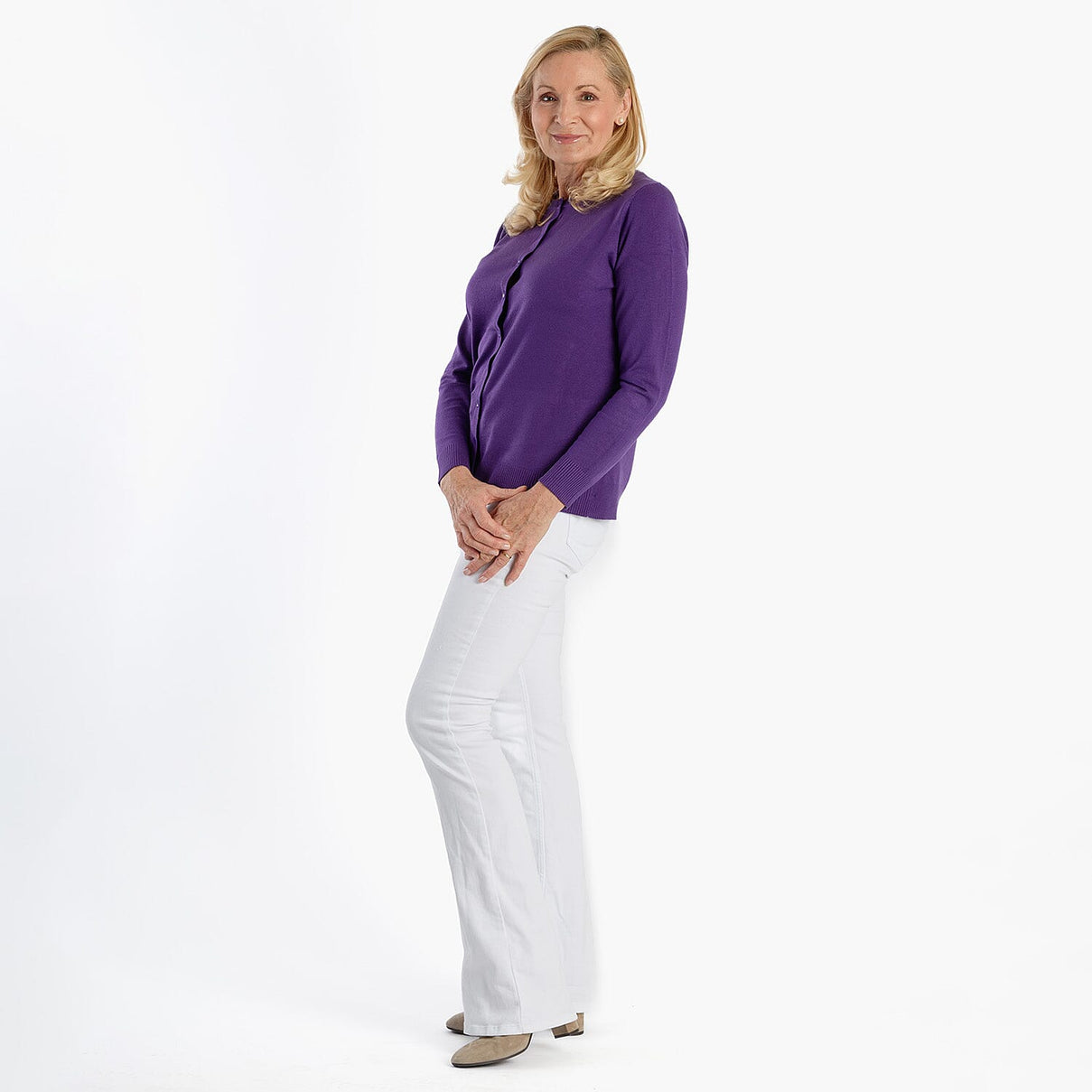 Pure And Natural Crew Neck Cardigan (Size 10) - Purple 8250299 2