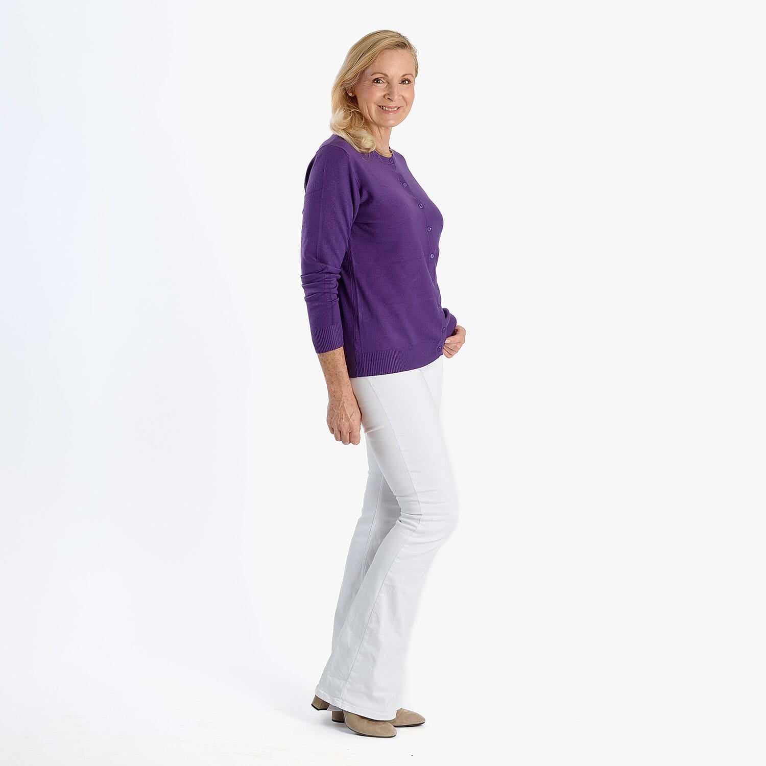 Pure And Natural Crew Neck Cardigan (Size 10) - Purple 8250299 3