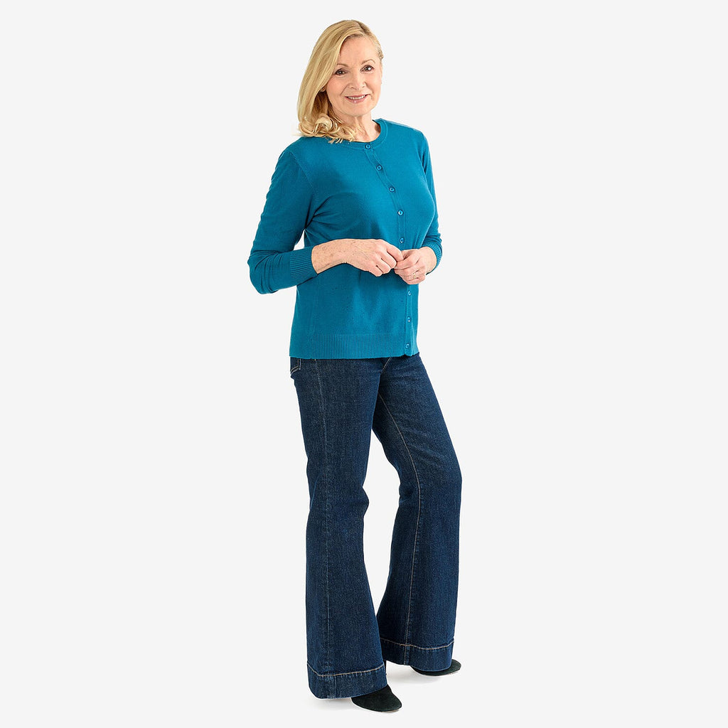 Pure and Natural Crew Neck Cardigan (Size 10) - Teal