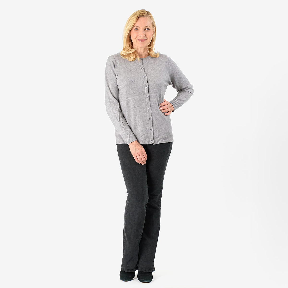 Pure And Natural Crew Neck Cardigans (Size 12) - Grey V32552878 4