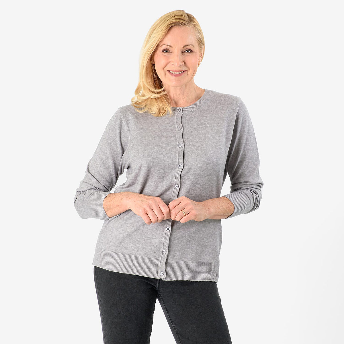 Pure And Natural Crew Neck Cardigans (Size 14) - Grey V32557265 0