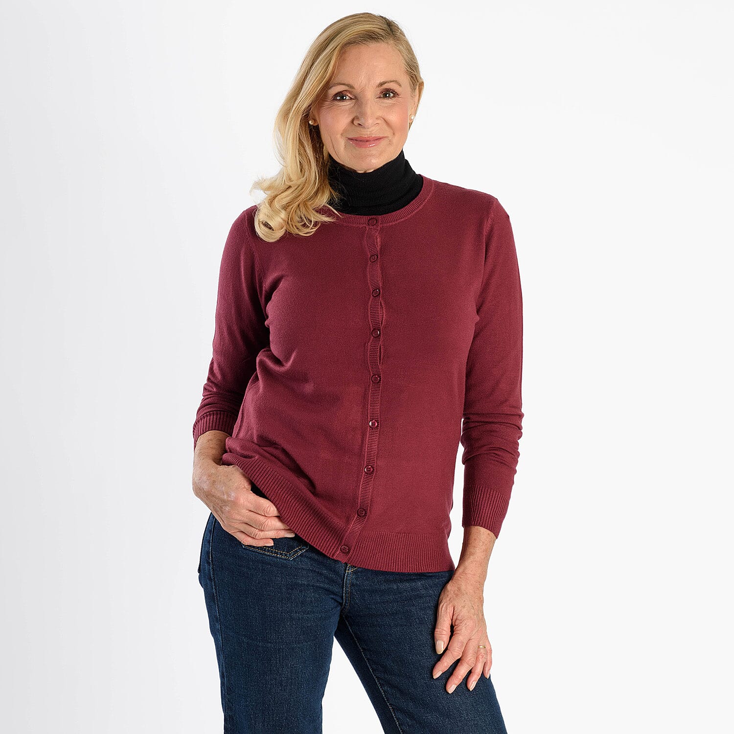 Pure And Natural Crew Neck Cardigan (Size 16) - Burgandy 8250289 0